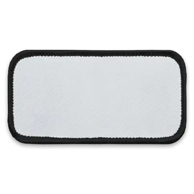 Pack of 25 - 3.625" x 1.625" - Blank Rectangle Patch - White Fabric with Merrow Special Grey Border - Industrial Backing