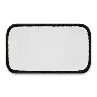 Pack of 25 - 4" x 2" - Blank Rectangle Patch - White Fabric with Merrow Black Border - Industrial Backing