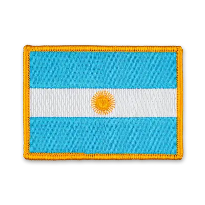 Pack of 25 - 3.5" x 2.5" - Official Argentina Flag Patch - Merrow Gold Border - Heat Applied Backing