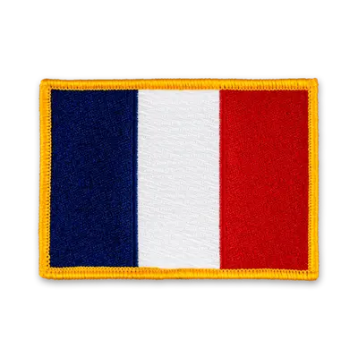 Pack of 25 - 3.5" x 2.5" - Official France Flag Patch - Merrow Gold Border - Heat Applied Backing
