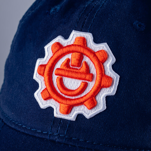 3D-Embroidered Mesh Corporate Patch Applied to Navy Baseball Cap