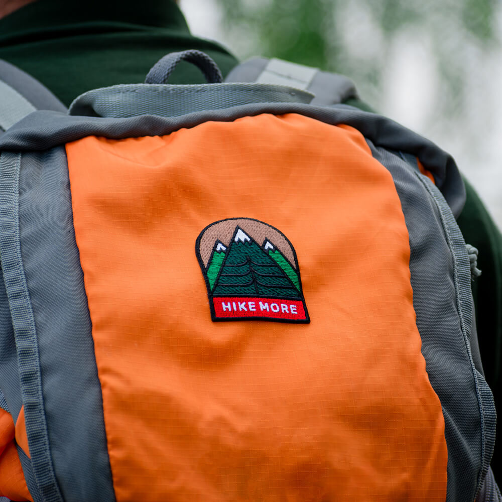 Embroidered Hike More Patch Applied to Back Pack