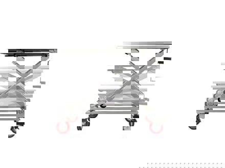 Scissor Cart with another scissor cart ghosted over top, demonstrating how the height can be adjusted, to rise up and down