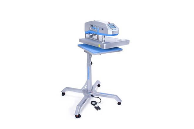 Hotronix Air Fusion IQ Heat Press on Heat Press Caddie Stand open angle right