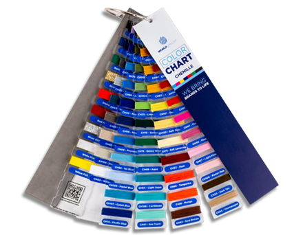 Chenille color swatch fen deck held together by a silver ring.